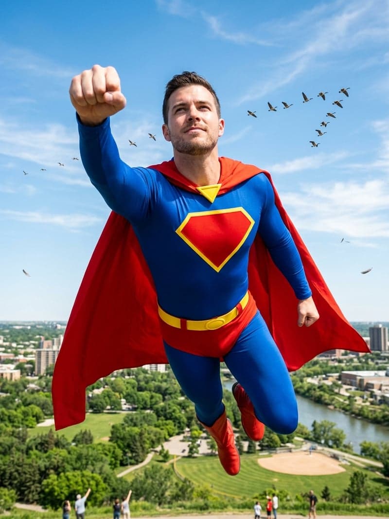 Superhero scene personalized with an example person's photo